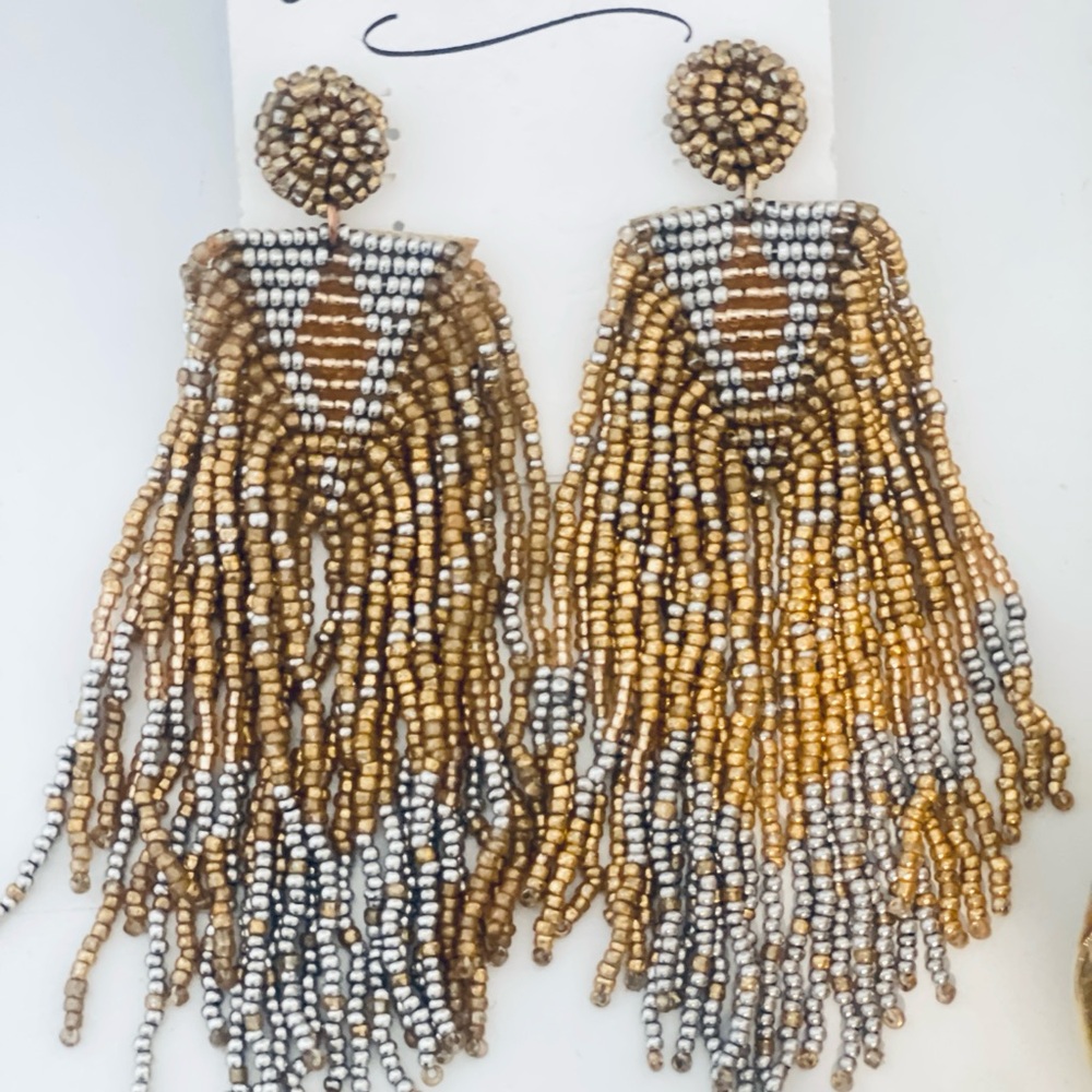 Elegant Gold and Silver Beaded Earrings